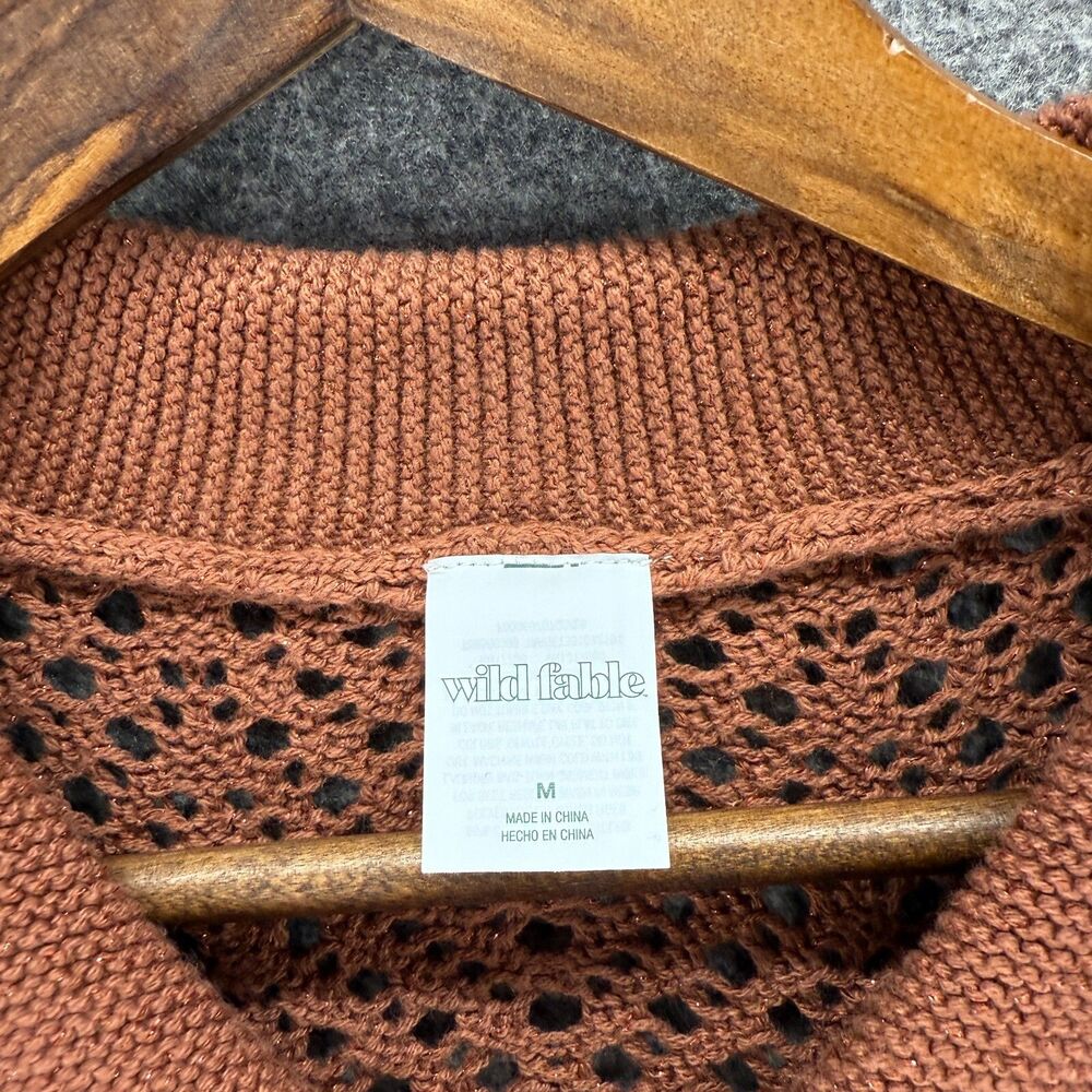 Women's Open-Knit Button-Up Top in Rust - Picture 3 of 8